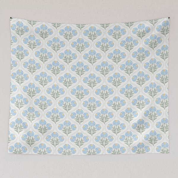 Item preview, Cottage Peonies Block Print with French Country Charm in Blue and Green designed and sold by EliveraDesigns.