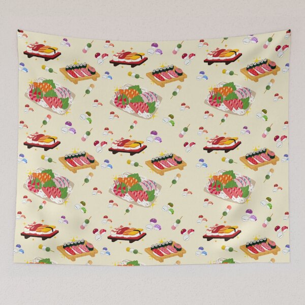Item preview, Kawaii Japanese Food Pattern – Sushi, Sashimi, Mochi & Dango on Cream Background designed and sold by RMpc.