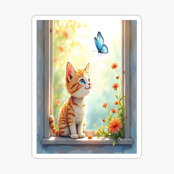Item preview, Kitten in Sunbeam Wall Art – Cozy Morning Cat Digital Print – Peaceful Windowsill Scene designed and sold by MRFEZOO2030.