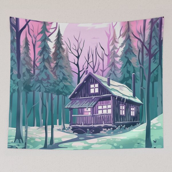 Item preview, Dreamy Winter Cabin in Enchanted Forest designed and sold by PaintbrushPlace.