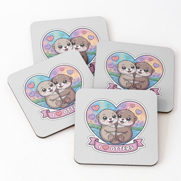 Item preview, I Love Otters – Cute Kawaii Otter Couple in Rainbow Heart Sticker designed and sold by Nuist25.