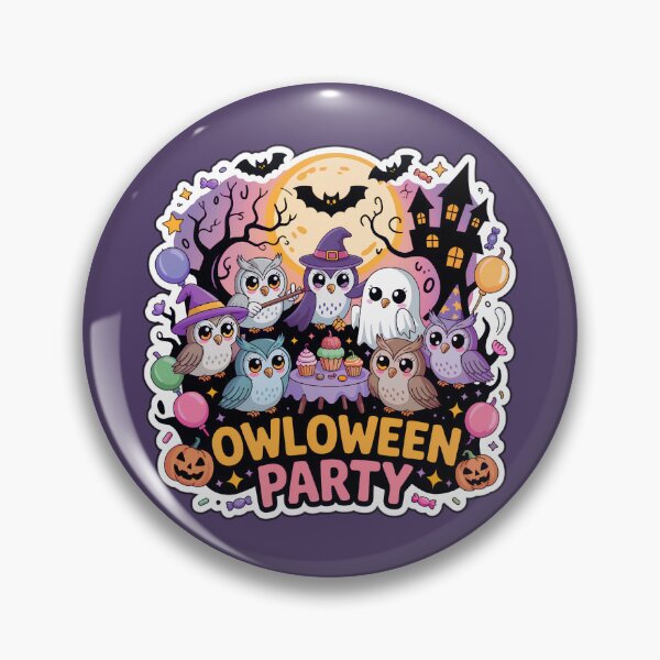 Item preview, Owloween Party – Cute Chibi Halloween Owl Sticker with Spooky Party Scene designed and sold by Nuist25.