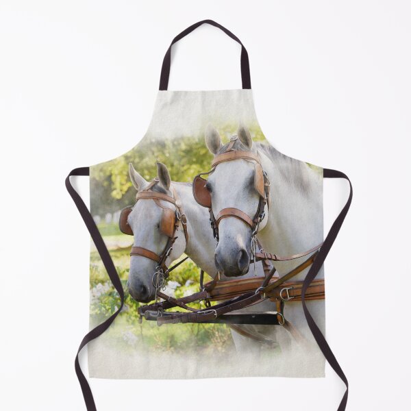 Item preview, two white horses at a carriage in watercolor designed and sold by FotoMahieu.