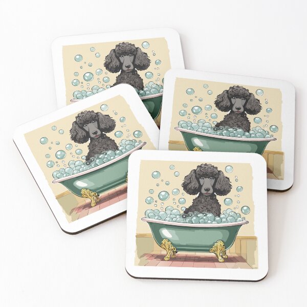 Item preview, Gray standard poodle in a bubble bath designed and sold by ScribbL-ScrabbL.