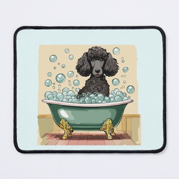 Item preview, Gray standard poodle in a bubble bath designed and sold by ScribbL-ScrabbL.