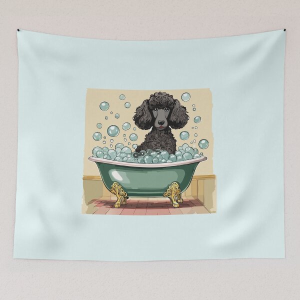 Item preview, Gray standard poodle in a bubble bath designed and sold by ScribbL-ScrabbL.