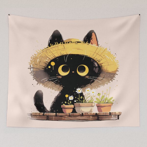 Item preview, Black kitty, the gardener designed and sold by WoollenLlama.