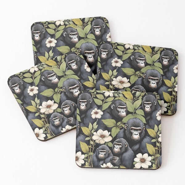 Item preview, Gorillas Surrounded By White Flowers And Green Leafy Foliage designed and sold by CarrollGene.