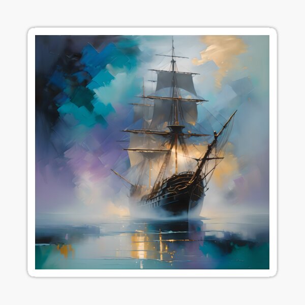 Item preview, Majestätisches Schiff im abstrakten Nebel designed and sold by ColorMotionArt.