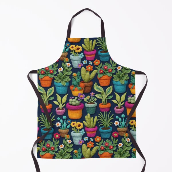 Item preview, Crochet Plants Blooming In Colorful Planters On A Dark Blue Background designed and sold by CarrollGene.
