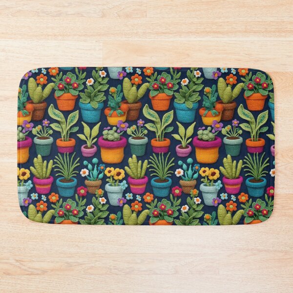 Item preview, Crochet Plants Blooming In Colorful Planters On A Dark Blue Background designed and sold by CarrollGene.