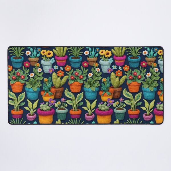 Item preview, Crochet Plants Blooming In Colorful Planters On A Dark Blue Background designed and sold by CarrollGene.