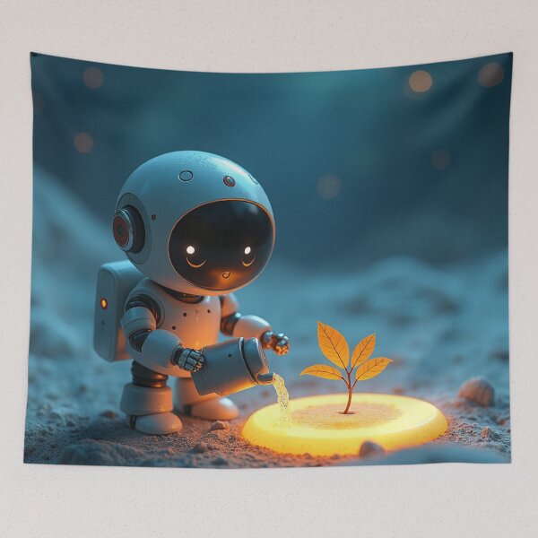 Item preview, Lonely Robot Watering a Star Plant designed and sold by Valora and Fern.