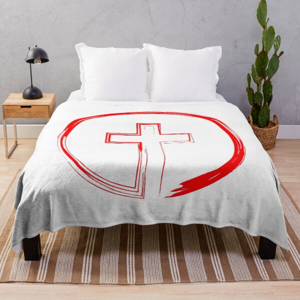 Item preview, Cross Inside a Circle red brush paint style designed and sold by Christian Apparel, Decor and More.