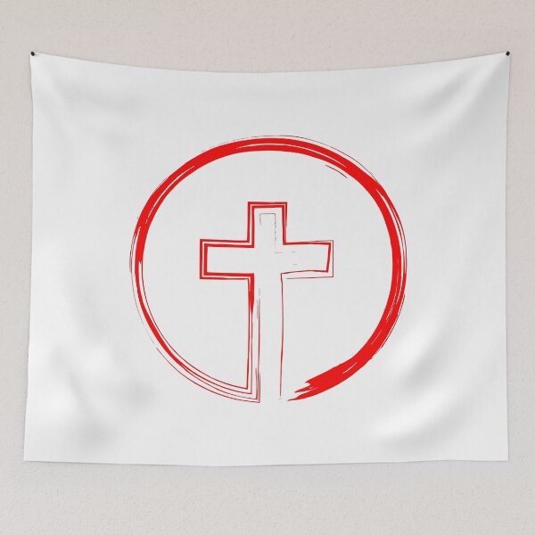 Item preview, Cross Inside a Circle red brush paint style designed and sold by Christian Apparel, Decor and More.