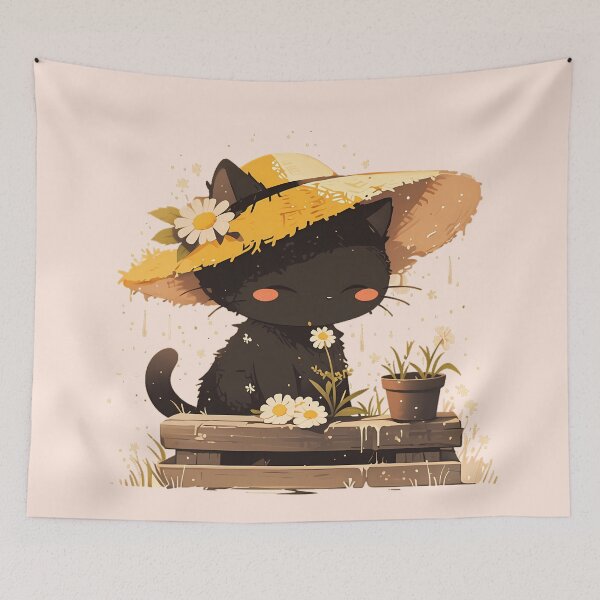Item preview, Black kitty the gardener designed and sold by WoollenLlama.