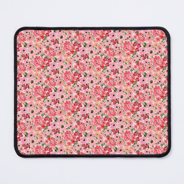 Aperçu de l'œuvre Jardin de fleurs luxuriantes rose rouge corail et jaune rose clair créée et vendue par JasmineGDesigns.
