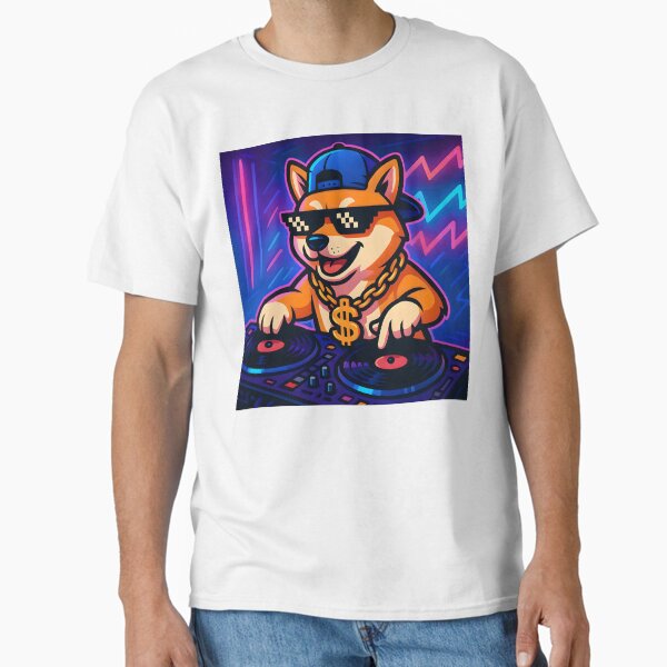 Aperçu de l'œuvre DJ Shiba Inu cool à la Neon Party créée et vendue par ColorMotionArt.