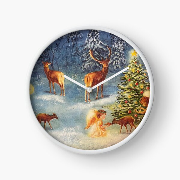 Item preview, Christmas Angels and Deer – Vintage Holiday Scene designed and sold by êtrelia.