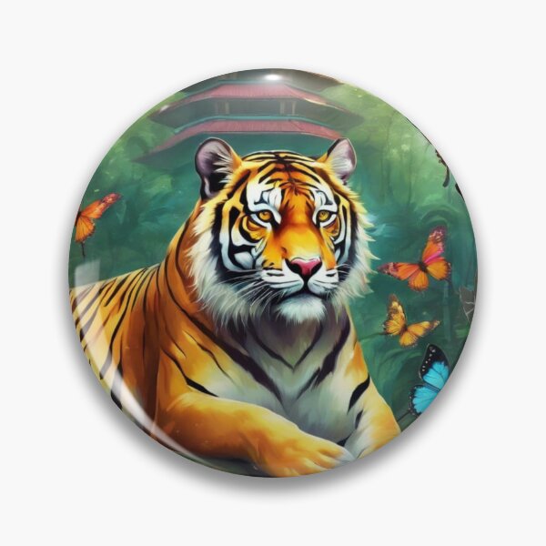 Item preview, Tiger and butterfly, plants, flowers, nature, pagoda, China. designed and sold by Sugar Wisdom .