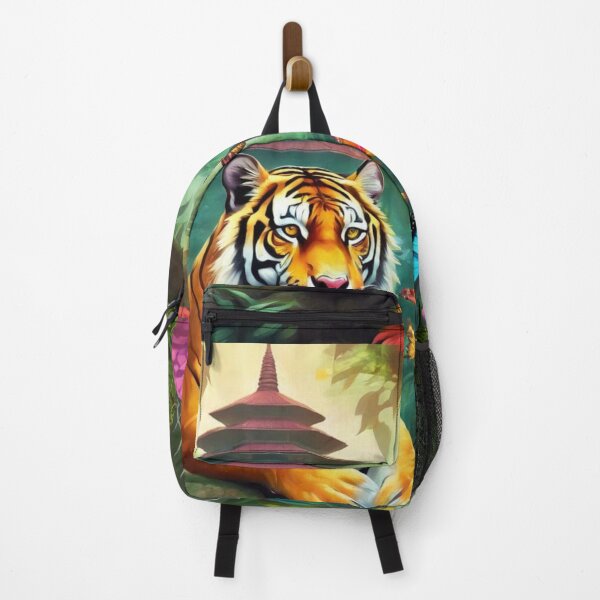 Item preview, Tiger and butterfly, plants, flowers, nature, pagoda, China. designed and sold by Sugar Wisdom .