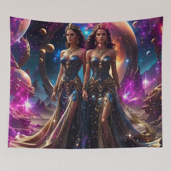 Item preview, Celestial Gemini Twins: Stardust Sisters of the Cosmic Galaxy designed and sold by highvibz72.