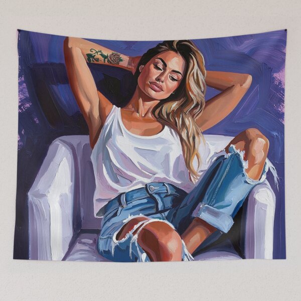 Item preview, Painting art of a woman reclining on a chair modern art designed and sold by Vintage Designs +.