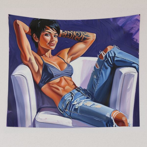 Item preview,  Painting art of a woman reclining on a chair modern art designed and sold by Vintage Designs +.