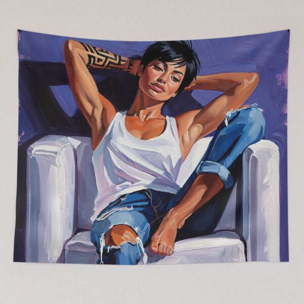 Item preview, Painting art of a woman reclining on a chair modern art designed and sold by Vintage Designs +.