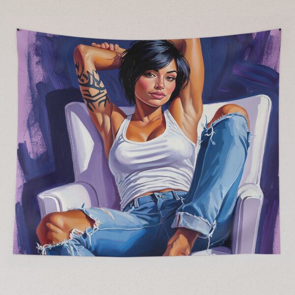 Item preview, Painting art of a woman reclining on a chair modern art designed and sold by Vintage Designs +.