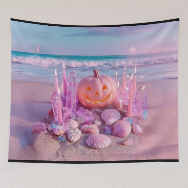 Item preview, Pastel Pink Pumpkin with Crystals & Seashells Beach Aesthetic designed and sold by Starcrimedesign.
