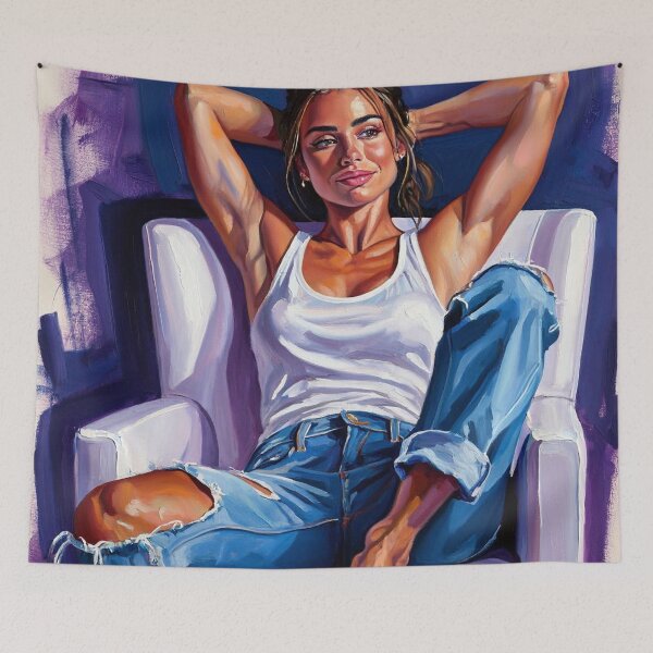 Item preview, Painting art of a woman reclining on a chair modern art designed and sold by Vintage Designs +.
