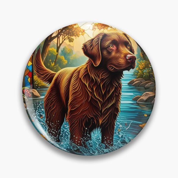 Item preview, Celestial Splash: The Stained Glass Retriever in a Dreamlike Pond designed and sold by highvibz72.