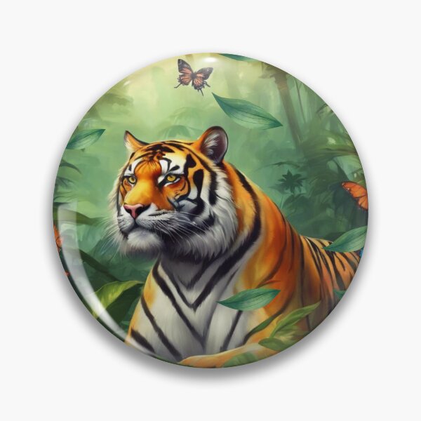 Item preview, Tiger and butterfly, plants, flowers, nature, pagoda, China. designed and sold by Sugar Wisdom .