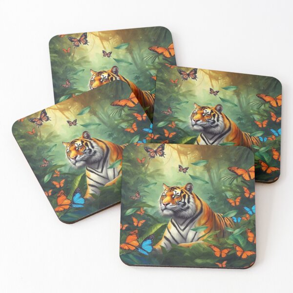 Item preview, Tiger and butterfly, plants, flowers, nature, pagoda, China. designed and sold by Sugar Wisdom .