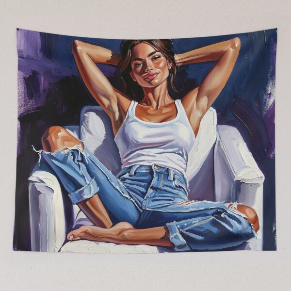 Item preview, Painting art of a woman reclining on a chair modern art designed and sold by Vintage Designs +.