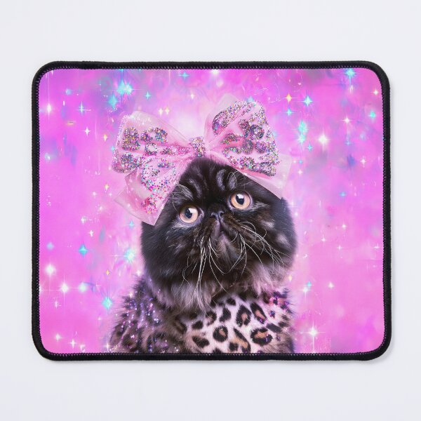 Item preview, Black Persian Cat Leopard Print Sparkly Bow Pink Starry Aesthetic designed and sold by Starcrimedesign.