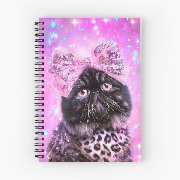 Item preview, Black Persian Cat Leopard Print Sparkly Bow Pink Starry Aesthetic designed and sold by Starcrimedesign.