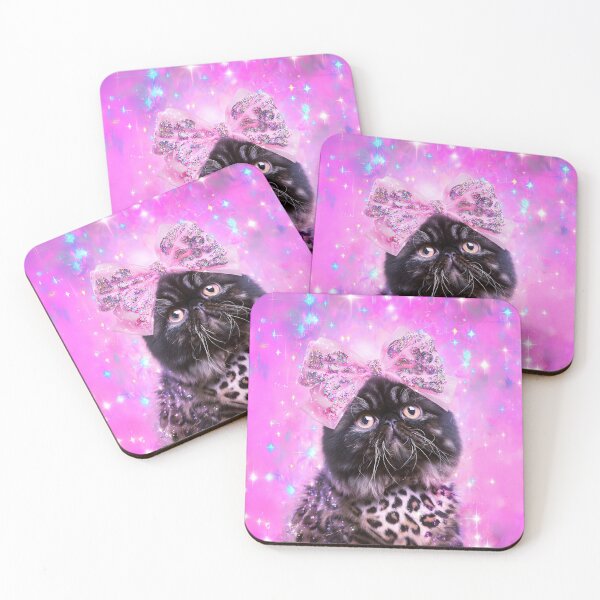 Item preview, Black Persian Cat Leopard Print Sparkly Bow Pink Starry Aesthetic designed and sold by Starcrimedesign.