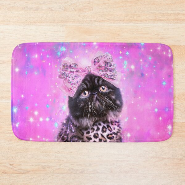 Item preview, Black Persian Cat Leopard Print Sparkly Bow Pink Starry Aesthetic designed and sold by Starcrimedesign.