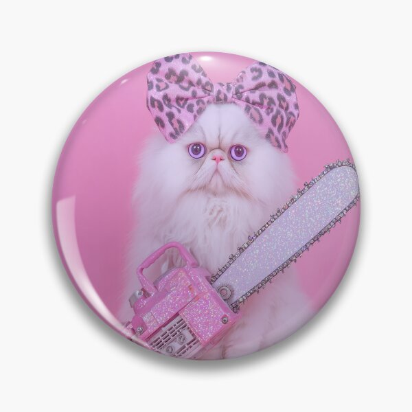 Item preview, Glamorous Persian Cat Leopard Print Bow Tie Pink Glitter Chainsaw - Fashionable Feline Diva Art designed and sold by Starcrimedesign.