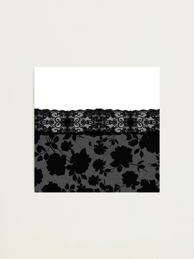 Elegant Black Rose Floral Print Lace Stockings Photographic Print