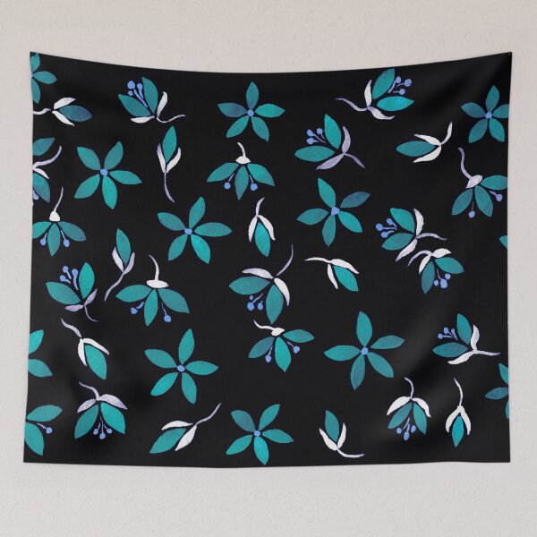 Item preview, Turquoise Flowers On On Dark Background Watercolor Pattern by Irina Sztukowski designed and sold by Irina Sztukowski.