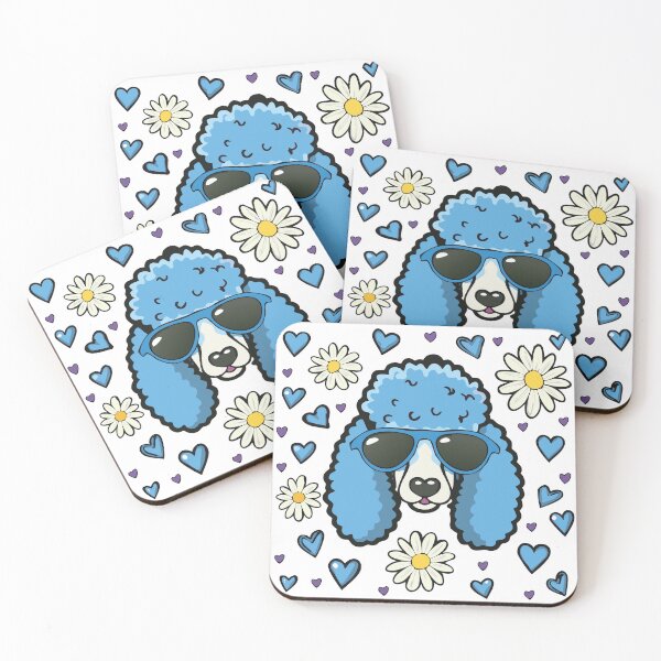 Item preview, Blue Poodle in Sunglasses with Hearts and Daisies designed and sold by ScribbL-ScrabbL.