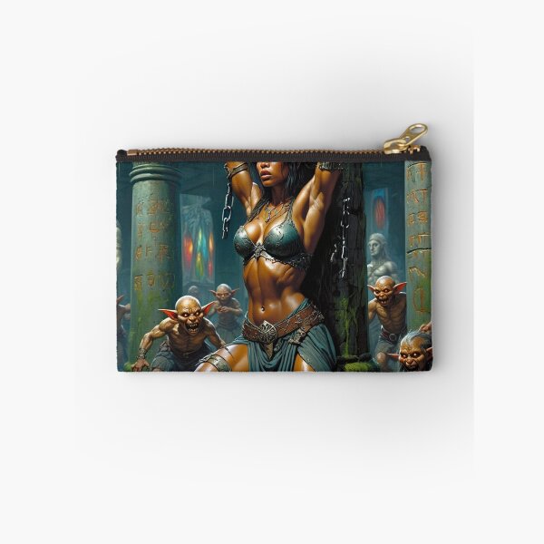 Item preview, Fantasy RPG artwork Black Haired Warrior woman chained against a pillar designed and sold by Vintage Designs +.