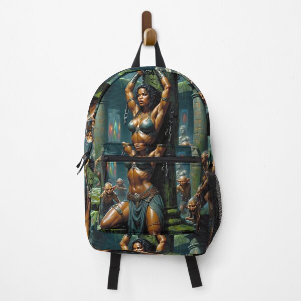Item preview, Fantasy RPG artwork Black Haired Warrior woman chained against a pillar designed and sold by Vintage Designs +.