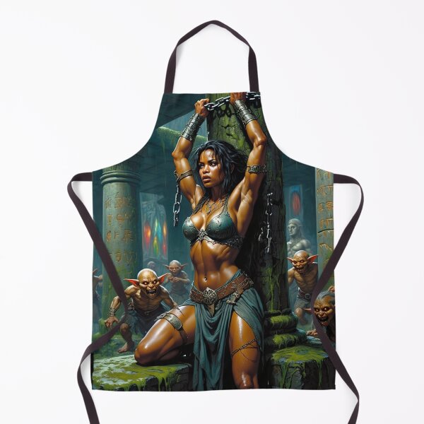 Item preview, Fantasy RPG artwork Black Haired Warrior woman chained against a pillar designed and sold by Vintage Designs +.
