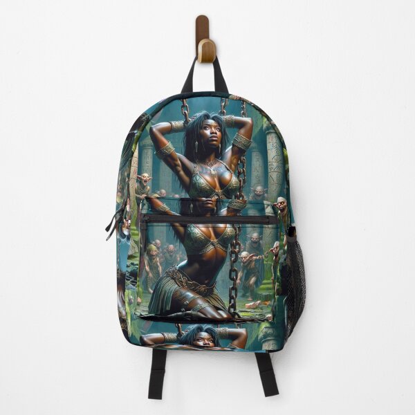 Item preview, Fantasy RPG artwork Black Haired Warrior woman chained designed and sold by Vintage Designs +.