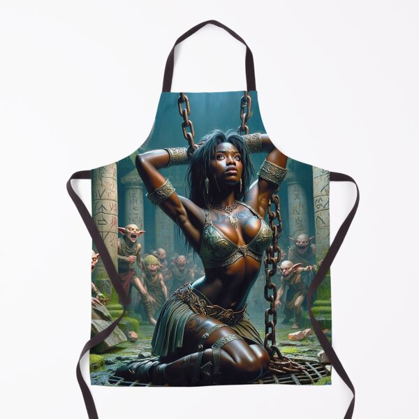 Item preview, Fantasy RPG artwork Black Haired Warrior woman chained designed and sold by Vintage Designs +.
