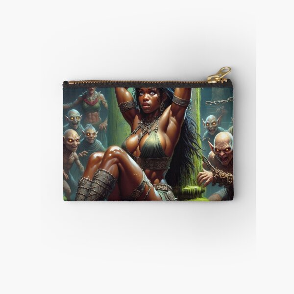 Item preview, Fantasy RPG artwork Black Haired Warrior woman chained against a pillar designed and sold by Vintage Designs +.